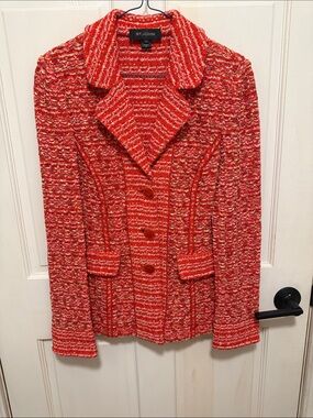 St. John Red Multicolor Bouclé Knit Blazer